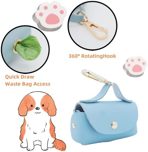 Leather Poop Bag Holder Dispenser for Leash, Portable and Reusable Dog Poop Bag Dispenser, Dog Bag Holder for Walking, Outdoor, Travelling (Blue) - Image 2
