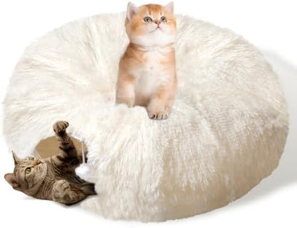 Peekaboo Cat Cave with Washable Mat, Collapsible Cat Play Tunnel for Kittens & Small Pets, Plush Cat Donut Bed Tunnel, Beige by Baseola