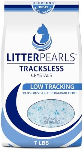 Litter Pearls Tracksless Unscented Non-Clumping Crystal Cat Litter with Odorbond, 7 lb, White, Clear and Blue Crystals by LitterPearlsCatLitter