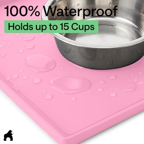 GORILLA GRIP Waterproof Dog Food Mat, Pet Feeding Placemat, 28x18 Pink - Image 5