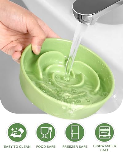 TRUVIC Ceramic Slow Feeder Dog Bowls, 1.5 Cup Puzzle Slow Feeder Bowls for Fast Eaters, Ceramic Dog Food Dish no Black Chin, Puzzle Bowl for Medium Dogs, Green - Image 6
