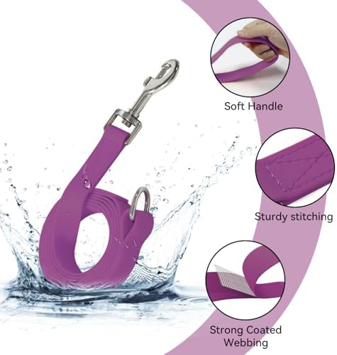 Waterproof Dog Leash, 5/6 FT Durable Odor-Proof Dog Leashes with Strong Metal Hooks Fits Small Medium or Large Dogs (Purple, 5FT - 3/4 inch Width) - Image 2
