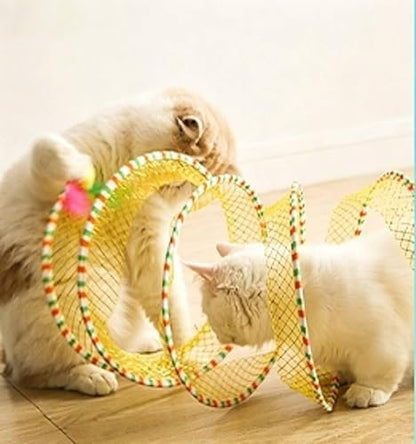 Andiker Spiral Tunnel for Cats, 21.45” Collapsible Cat Tunnel with Feather Toy and Plush Mouse Interactive Cat Toys for Indoor Cats to Relieve Boredom for Kitten (Yellow) - Image 6
