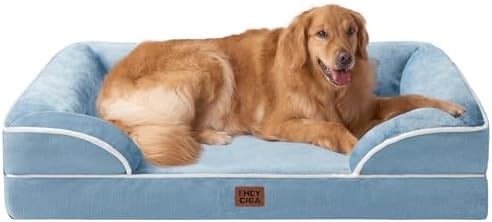 EHEYCIGA Orthopedic Dog Beds for Extra Large Dogs, Waterproof Memory Foam XL Dog Bed with Sides, Non-Slip Bottom and Egg-Crate Foam Big Pet Bed with Washable Removable Cover, Washed Blue by EHEYCIGA