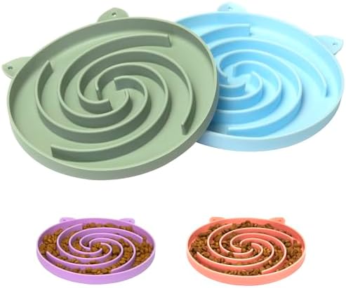 Bifeaw Slow Feeder Cat Bowl, Easy to Clean Silicone Bowl, Ideal for Dry and Wet Food (Green and Blue) by Bifeaw