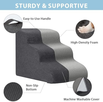 Garnpet Dog Stairs for Couch Sofa and Chair, 3-Step Dog Steps for Small Dogs and Cats, Non-Slip Indoor Pet Step, Light Grey - Image 5