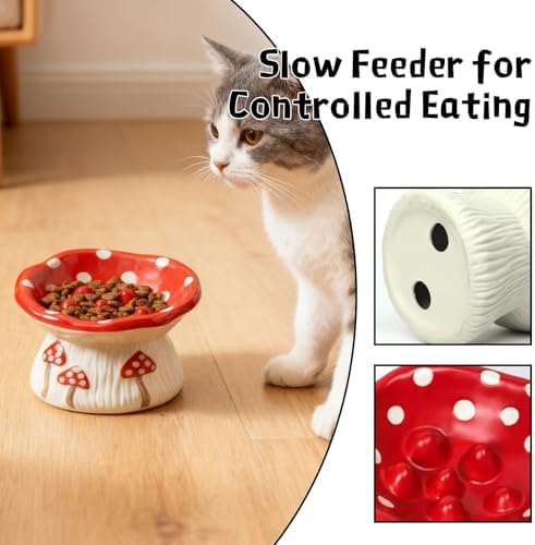 Cat Slow Feeder Bowl, Ceramic Slow Feeder Cat Bowls, Cute Mushroom Elevated Cats Bowl, Anti-Fatigue & Anti-Vomiting - Image 3