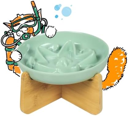 Slow Feeder Cat Bowl with Stand, Melamine Elevated Cat Food Bowl, Whisker Friendly Raised Puzzle Feeder for Cats & Small Dogs, Wet & Dry Food, Dishwasher Safe, Non-Slip (Green) by Tafelf
