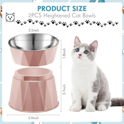 Lallisa 2 Pcs Elevated Cat Bowls Adjustable Raised Cat Feeder Non Slip Food Water with Stand Safe Stainless Steel Bowls with Pet Food Stand for Pets Feeding Eating(Pink) - Image 2
