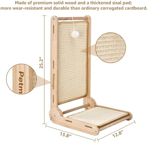 Solid Wood cat Scratching Post, 3-in-1 Adjustable Angles (90°/130°/150°), cat Scratcher Replaceable sisal pad, no Assembly Required, cat Scratch Furniture Protector. - Image 4