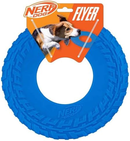Nerf Dog Tire Flyer Outdoor Dog Toy, 10 Inch Flying Disc Dog Fetch Toy, Rubber Dog Toy for Medium Dogs and Large Dogs, Blue by GramercyProductsInc