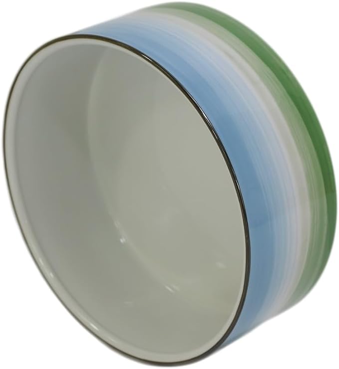 Ceramic 8inch Dog Bowl for Large-Breed Dogs, Anti-Slip and Weighted Porcelain Pet Food and Water Bowl Dish -Blue & Green 7 Cups