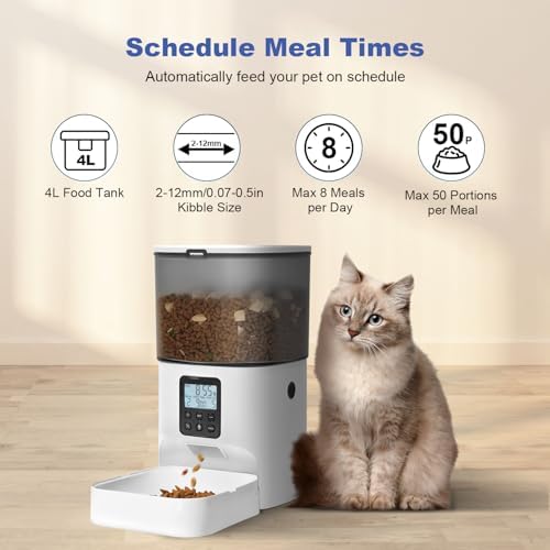 ANDOLL HOME Automatic Cat Feeder, 4L Cat Food Dispenser with 10s Voice Recorder, Pet Feeder up to 8 Meals per Day, Timed Dog Feeder with Dry Food Sealed Ring - Image 2