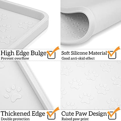 Ptlom Pet Placemat for Dog and Cat, Waterproof Silicone Pet Feeding Bowl Mats for Food and Water, Small Medium Large Dogs Mat Prevent Residues from Spilling to Floor, White, 11.8"x11.8" - Image 4