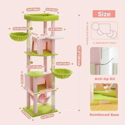 PAWZ Road Pink 70” Cat Tree with Hammock, Large Bed 2 Condos & 5 Posts - Image 2