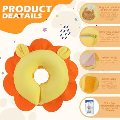 IEUUMLER Inflatable Recovery Dog Collar, Protective Donut Cone, Adjustable Soft Collar for Dog and Cat After Surgery Prevent from Biting & Scratching EU002 - Orange Lion L+ - Image 4