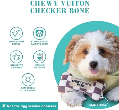 Haute Diggity Dog Chewy Vuiton Bone Plush Dog Toy, Designer Parody Toy - Image 3