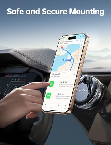 Coolpow【Newest Vacuum Magnetic Phone Holder for Car Phone Holder Mount【Movable Vacuum Suction】 Magsafe Car Mount Cell Phone Holders for Your Car Accessories for Women Men for iPhone 17 16 -Black - Image 7