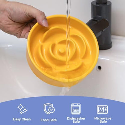 6'' Ceramic Slow Feeder Dog Bowls - Petal Shape Modern Dog Food Dish for Cats and Small Breed Dogs, Puzzle Maze Bowl to Slow Down Eating, Anti-Gulping, Dishwasher & Microwave Safe, Yellow - Image 6