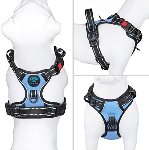 PHOEPET No Pull Dog Harness 3M Reflective Adjustable Vest with a Training Handle, Name ID Pocket, 2 Metal Leash Hooks, 3 Snap Buckles [Easy to Put on & Take Off](L, Baby Blue) - Image 2