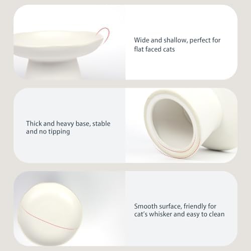 Extra Wide 6.1" Raised Cat Food Bowl, Shallow Ceramic Elevated Cat Feeder, Anti Vomiting, Stress Free, Whisker Fatigue, Pet Food or Water Bowl, White - Image 2