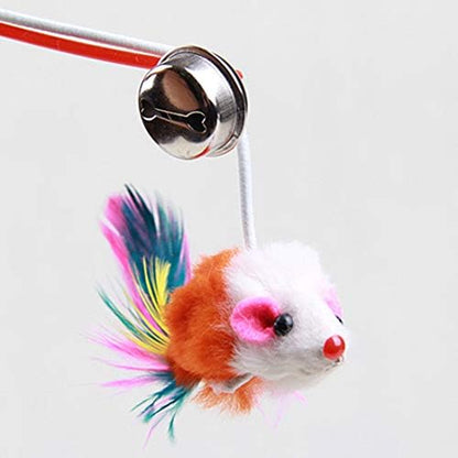 Bluelanss Cat Feather Toy, Interactive Cat Toy, Mouse Feather Pet Teaser, Retractable Cat Teaser Wand with Bell for Indoor Cats Kitten Play, Exercise, Activity & Fun Random Color (1pcs)