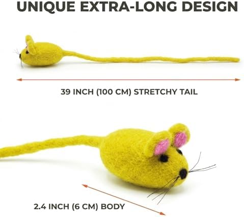 Glaciart One Felt Mouse Cat Toy – Soft Fuzzy Enrichment 100% Natural Wool - Interactive Catnip Play Cat Toy Set - Safe for Pets, Non-AZO Colored Dyes - 42” Long - Image 2