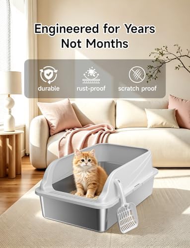 2PACK Stainless Steel Litter Boxes with Lid, Large Metal Pan Include Scoop - Image 6