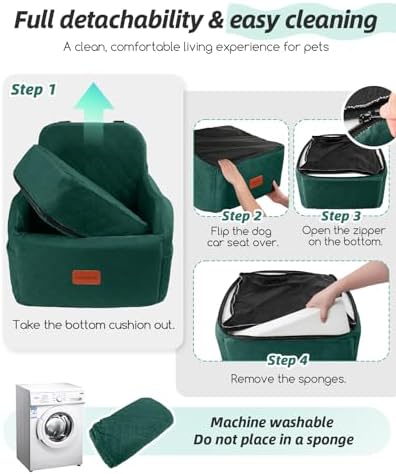 Lealchum Dog Booster Car Seat for Small/Medium Dogs,6in Elevated Cushion,Fully Detachable and Washable,2 Storage Pockets & 3 Straps,Fits in Front/Back Seat,Easy to Install (Green,Medium) - Image 5