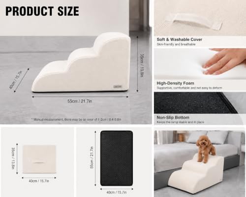 3-Step Foam Dog Stairs for Small Dogs, Couch & Bed, Beige - Image 4