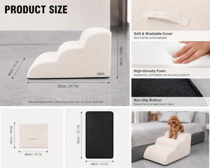 3-Step Foam Dog Stairs for Small Dogs, Couch & Bed, Beige - Image 4