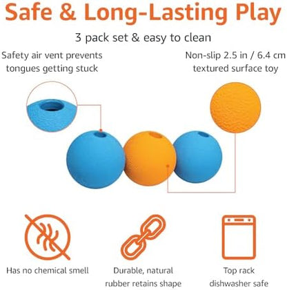 Amazon Basics Interactive Bouncy Supreme Durable Natural Rubber Dog Toy Balls, Easy to Clean, 2.5 inch, Blue, Orange, Pack of 3 - Image 2