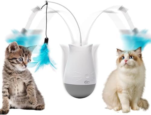 DOEL Cat Toys Interactive for Indoor, Rechargeable Automatic Rotating Feather Wand Toy, Tumbler Design, Electric Fun Tracker Exercise Gift, Stimulate to Chase and Hunting, for Bored Cats Kitten by DOEL