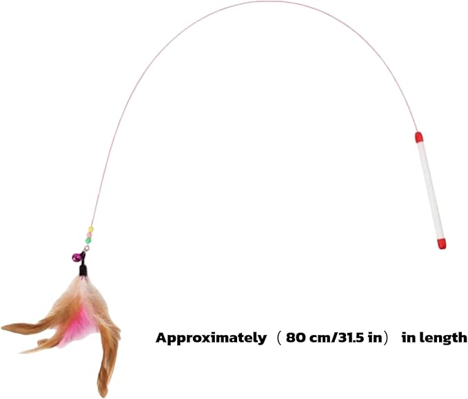 Cat Feather Wand Toy - Steel Wire Feather Interactive Cat Stick Training - Beads Bells Kitten Wand Toys Pet, Funny Kitten Fishing Pole Toy for Bored Indoor Chase & Exercise(1Pcs)