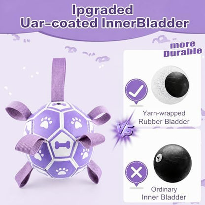 Dog Toys Balls, Dog Soccer Ball with Straps, Dog Birthday Gifts, Durable Balls for Small Medium Pet, Puppy Outdoor Toy, Pet Training Soccer Ball, World Cup Soccer (7.25 Inch) (Purple, Large) - Image 3