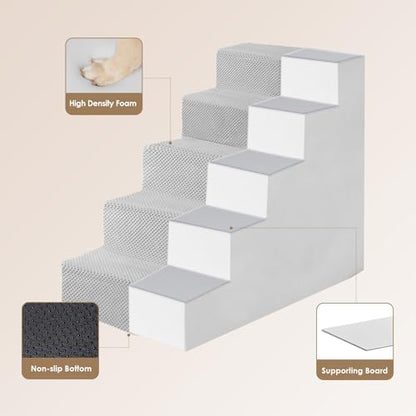 EHEYCIGA Dog Stairs for High Bed 22.5" H, 5-Step Dog Steps, Light Grey - Image 3