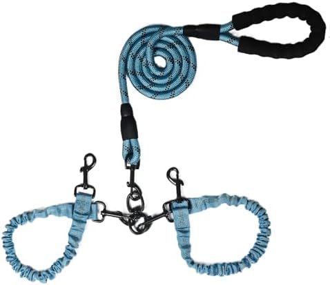 Dog Double Leashes,Rope Bungee Dual Leash with Padded Handle Removable for 2 Dogs,Tangle-Free, Padded Handles, 360° Swivel Control (Blue, 2 Way) by Y-ANNJYA