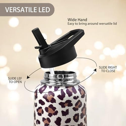 32ozLeopard Print Stainless Insulated Aater Water Bottle with Straw,Leopard Print Cheetah Gym Hiking Sports Coffee Mug Cup Water Bottles,Leopard Print Decor Stuff Accessories - Image 3