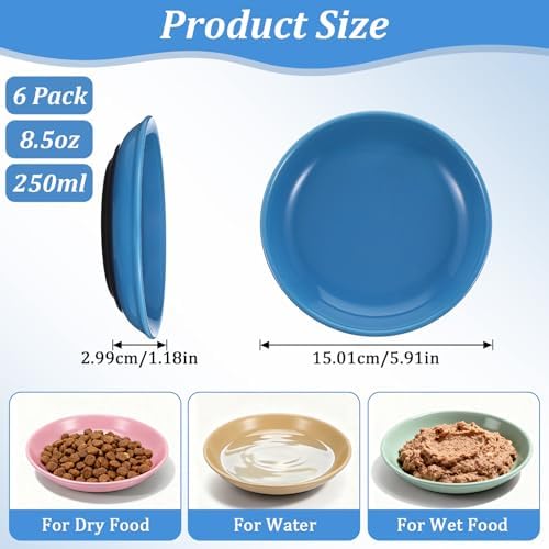6 Pack Ceramic Cat Food Bowls, Non-Slip Shallow Cat Dishes with Silicone Base, Whisker Friendly Pet Bowls for Indoor Cats, Kittens, and Small Dogs, Multicolor - Image 2