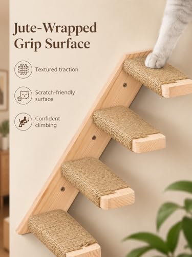 Cat Climbing Stair Shelf, Wall Mounted Reversible Ladder 2PCS 4 Steps - Image 4