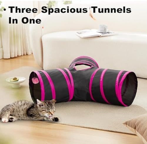 Pet Cat Tunnel Tube Cat Toys 3 Way Collapsible, Tunnels for Indoor Cats，Kitty Bored Peek Hole Toy Ball Cat, Puppy, Kitty, Kitten, Rabbit - Image 5