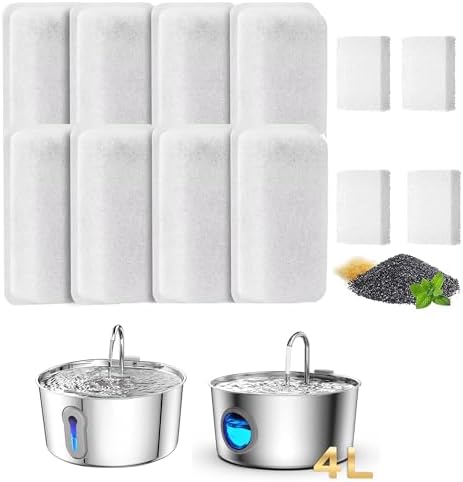 Cat Water Fountain Filters for JLVDXN 4L/135oz Pet Water Fountain - Set of Pet Fountains Filter - Including 8 Pieces Filters + 4 Pieces Sponges by Unknown