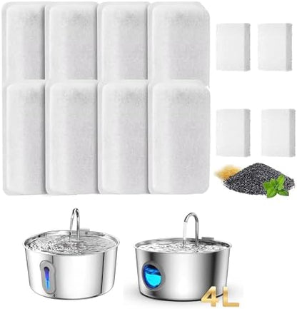 Cat Water Fountain Filters for JLVDXN 4L/135oz Pet Water Fountain - Set of Pet Fountains Filter - Including 8 Pieces Filters + 4 Pieces Sponges by Unknown