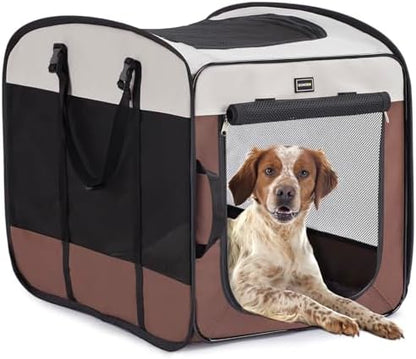 DONORO Dog Kennels and Crates for Medium Dogs, Portable Pop Up Indoor Pet Cage with Sturdy Wire Frame, Collapsible Travel Crate Soft Sided Cat Bag Escape Proof (Brown, 24.0" L x 16.0" W x 19.0" H) by DONORO