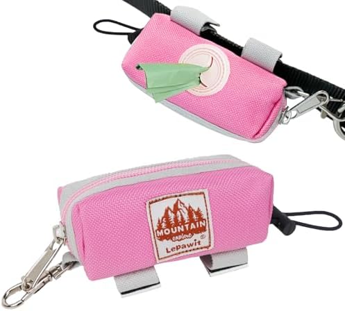 Dog Poop Bag Holder for Leash, Large-Capacity Canvas Pouch, Pink by Lepawit