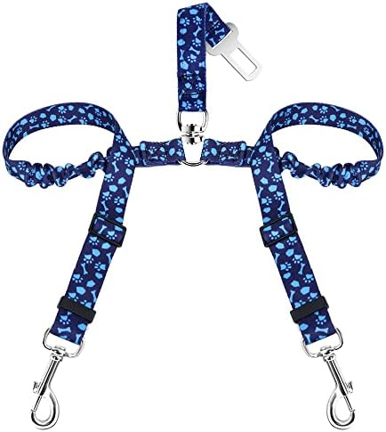 SlowTon Double Dog Seat Belt for Car with Elastic Bungee Buffer, Adjustable by SlowTon