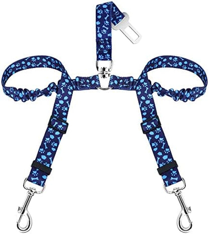 SlowTon Double Dog Seat Belt for Car with Elastic Bungee Buffer, Adjustable by SlowTon