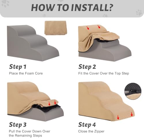 3-Step Dog Stairs Replacement Cover(for AODISMAN Pet Ramp Only),Khaki - Image 3