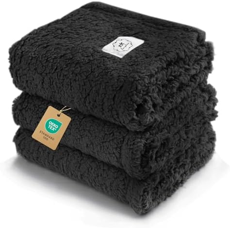 1 Pack 3 Calming Blankets Fluffy Premium Fleece Pet Blanket Soft Sherpa Throw for Dog Puppy Cat Black Small (23”x16'') by luciphia