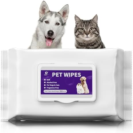 Pet Wipes, Alcohol-Free, Fragrance-Free, Hypoallergenic, for Cleaning and Grooming Dogs and Cats Paws, Face and Hips (80 Wipes) by HONGYEE-NH